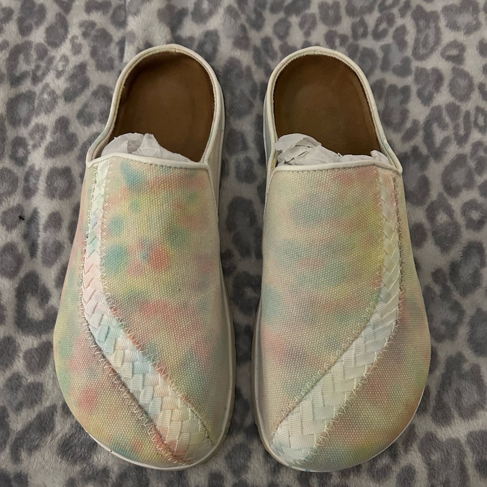 Custom Leather Mule Slippers – Pastel Tie-Dye – EU 40 / US 9